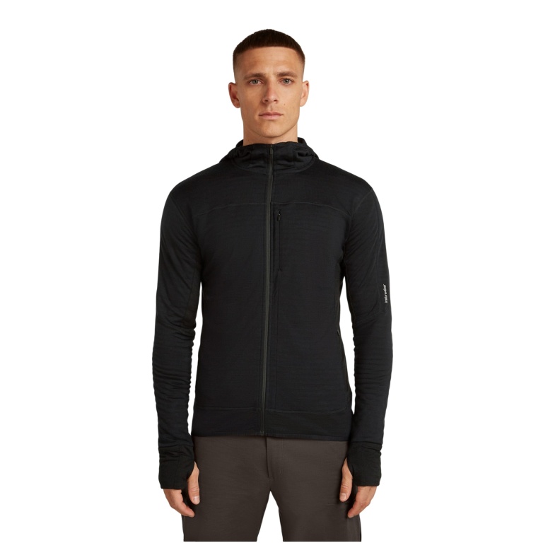 Icebreaker Descender Merino Blend 300 RealFleece Fleece Jacket with Hood (Merino Wool, Breathable) Black Men's